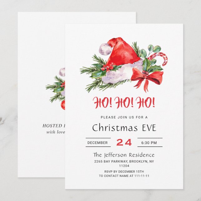 Festive Santa Hat Holiday Christmas Eve Party Invitation (Front/Back)