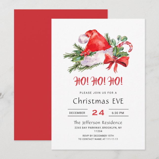 Festive Santa Hat Holiday Christmas Eve Party Invitation (Front/Back)