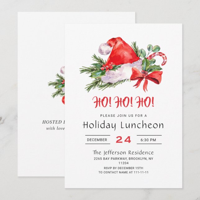 Festive Santa Hat Holiday Luncheon Christmas Party Invitation (Front/Back)