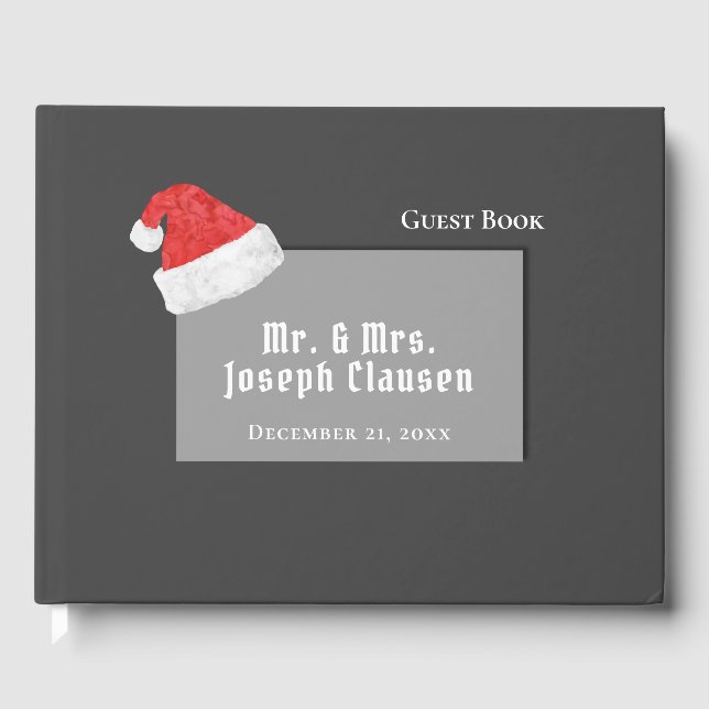 Festive Santa Hat,l Christmas  Wedding Guest Book (Front)