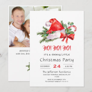 Festive Santa Hat Merry Christmas Little Party Inv Invitation