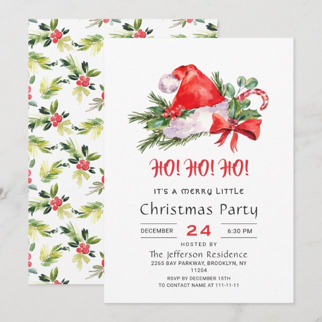 Festive Santa Hat Merry Christmas Little Party Invitation (Front/Back)