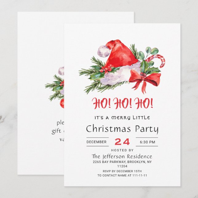 Festive Santa Hat Merry Christmas Little Party Invitation (Front/Back)