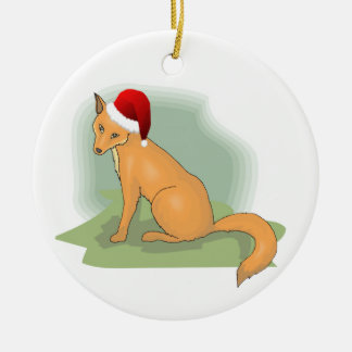 Festive Santa Hatted Fox Ceramic Tree Decoration