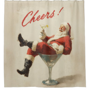 Festive Santa Holiday Cheers Shower Curtain