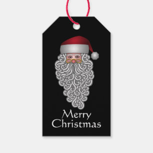 Festive Santa in Curly Beard Black Gift Tags