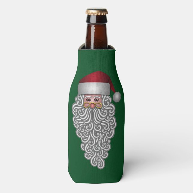 Festive Santa in Curly Beard Bottle Cooler (Bottle Front)
