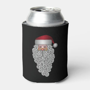 Festive Santa in Curly Beard Can Cooler