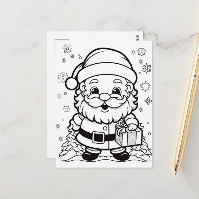 Festive Santa kids colouring  Postcard (Front/Back In Situ)
