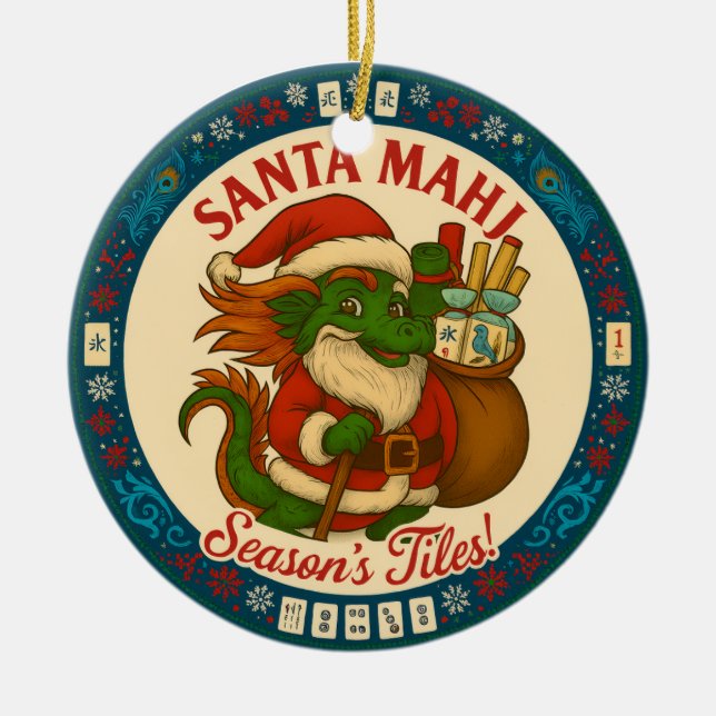 Festive Santa Mahj Ornament  (Front)