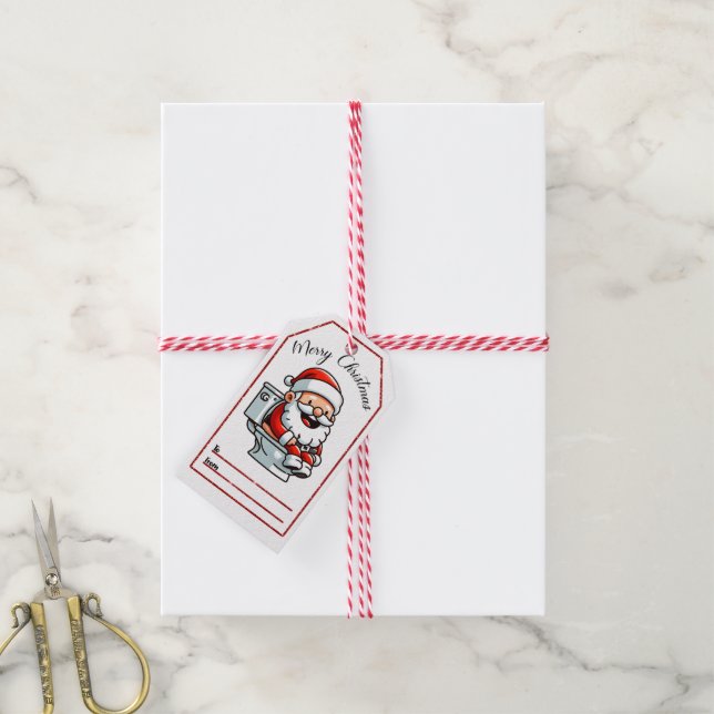 Festive Santa on Toilet gift tag (With Twine)