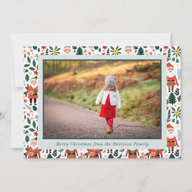 Festive Santa Pattern Christmas Photo Holiday Card (Front)