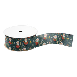 Festive Santa Pattern Grosgrain Ribbon