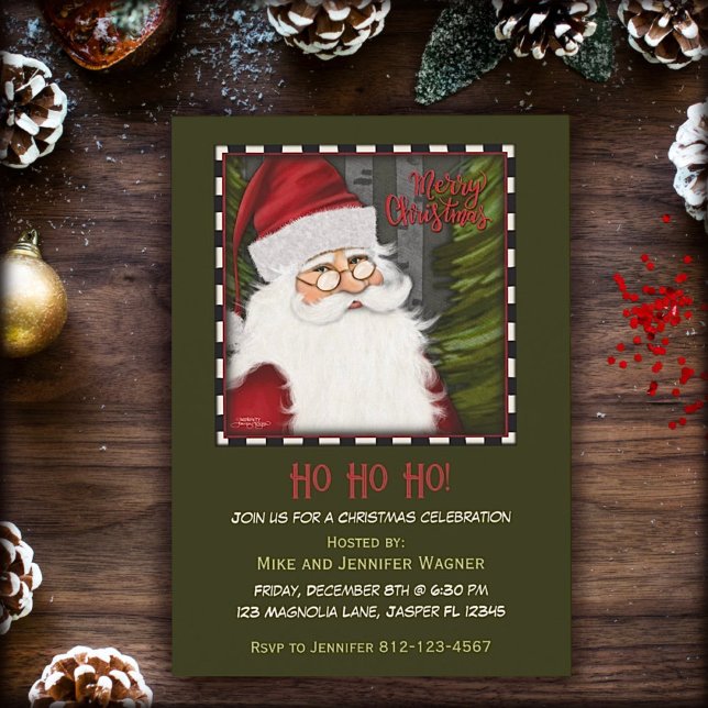 Festive Santa Red Green Merry Christmas  Invitation (Creator Uploaded)