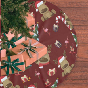 Festive Santa Reindeer With Friends Christmas Brushed Polyester Tree Skirt