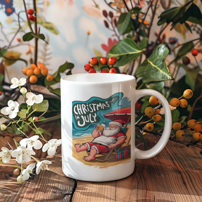 Festive Santa Relaxing on Beach Coffee Mug (Creator Uploaded)