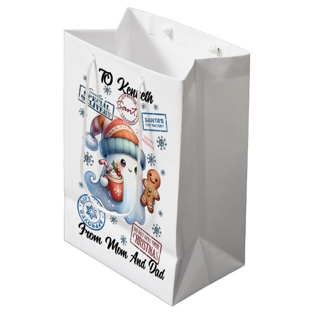 Festive Santa Sack With Fun Stickers Medium Gift Bag (Front Angled)