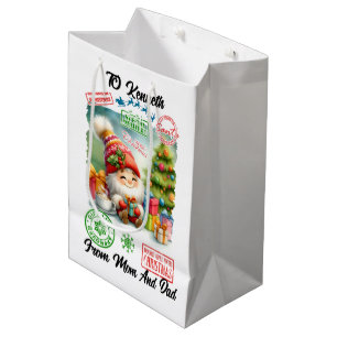 Festive Santa Sack With Gifts & Elfs Medium Gift Bag