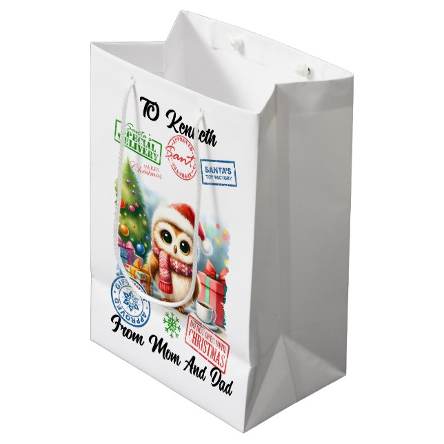 Festive Santa Sack With Holiday  Medium Gift Bag (Front Angled)