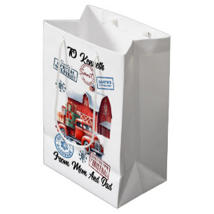 Festive Santa Sack With Holiday Stickers and Gifts Medium Gift Bag