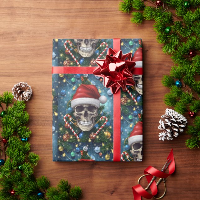 Festive Santa Skull Wrapping Paper (Holiday Gift)