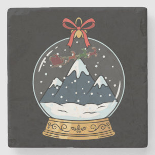 Festive Santa Sleigh Over Mountains Christmas Snow Stone Coaster