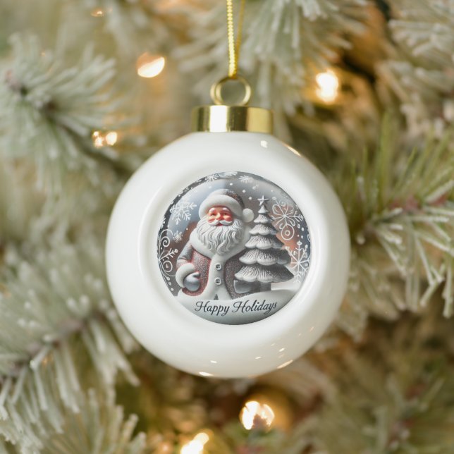 Festive Santa-Themed Holiday Seasonal Cheerful  Ceramic Ball Christmas Ornament (Tree)