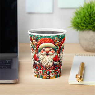 Festive Santa with Bright Colours and Toys Paper Cups