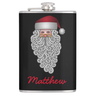 Festive Santa with Curly Beard Personalised Hip Flask