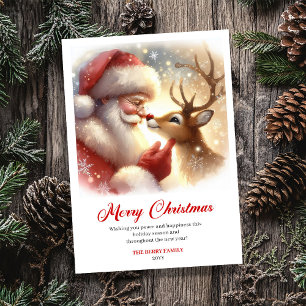 Festive Santa with Rudolph Vintage Christmas Card