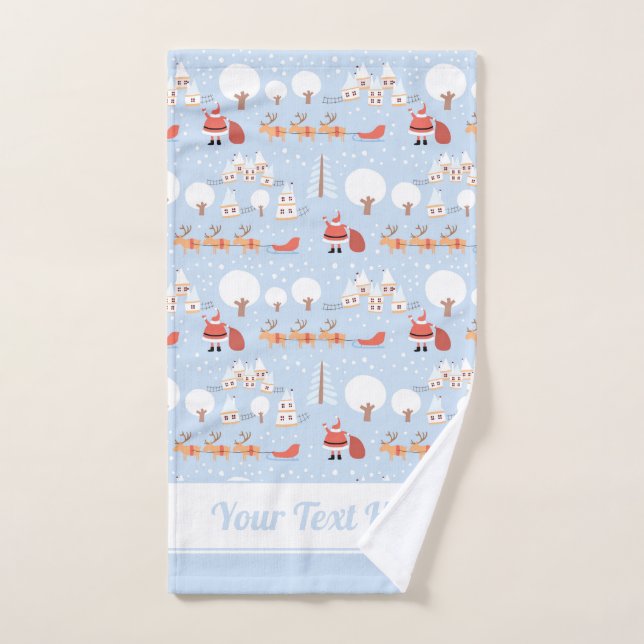 Festive Santa's Christmas Village and Fun Reindeer Bath Towel Set (Hand Towel)