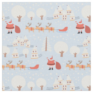 Festive Santa's Christmas Village and Fun Reindeer Fabric