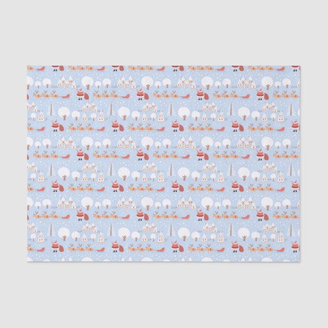 Festive Santa's Christmas Village and Fun Reindeer Tissue Paper (Front)