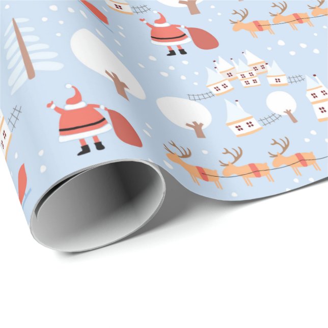 Festive Santa's Christmas Village and Fun Reindeer Wrapping Paper (Roll Corner)