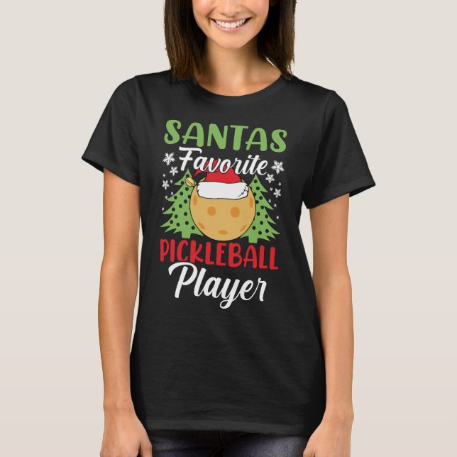 Festive Santas Pickleball With Christmas Hat T-Shirt (Front)