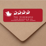 Festive Santas Sleigh Red Christmas Return Address<br><div class="desc">Fun and festive red return address label for the Christmas holiday season featuring a white silhouette of reindeers flying Santa's sleigh through air,  and your family name and address in simple modern white typography.</div>