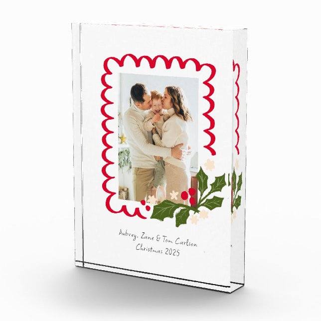 Festive Scallop Frame with Holly Christmas Momento Photo Block (Right)