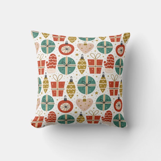 Festive Scandinavian Playful Red Green Christmas Cushion (Front)
