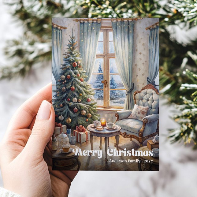 Festive scene greeting card red green traditional (Festive scene greeting card red green traditional

)