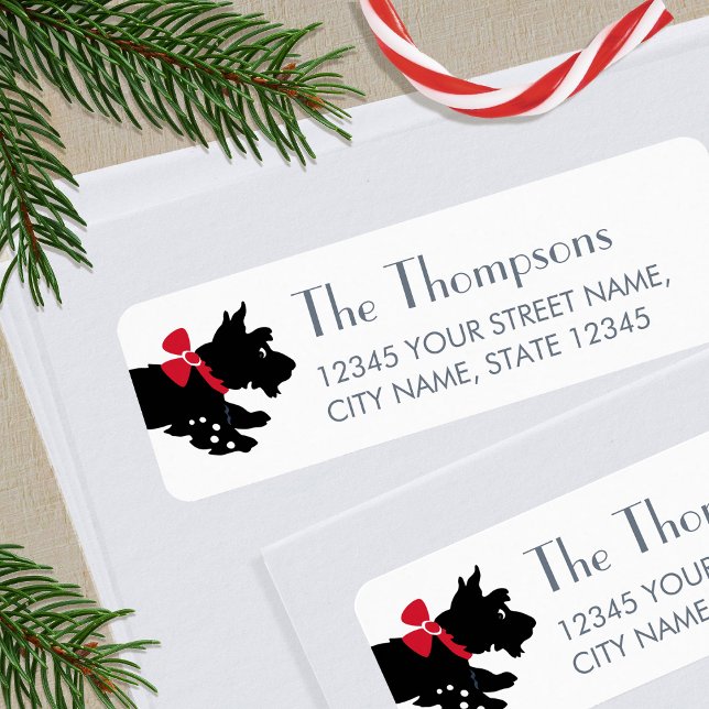 Festive Scottie Dog with Red Bow Return Address (Creator Uploaded)