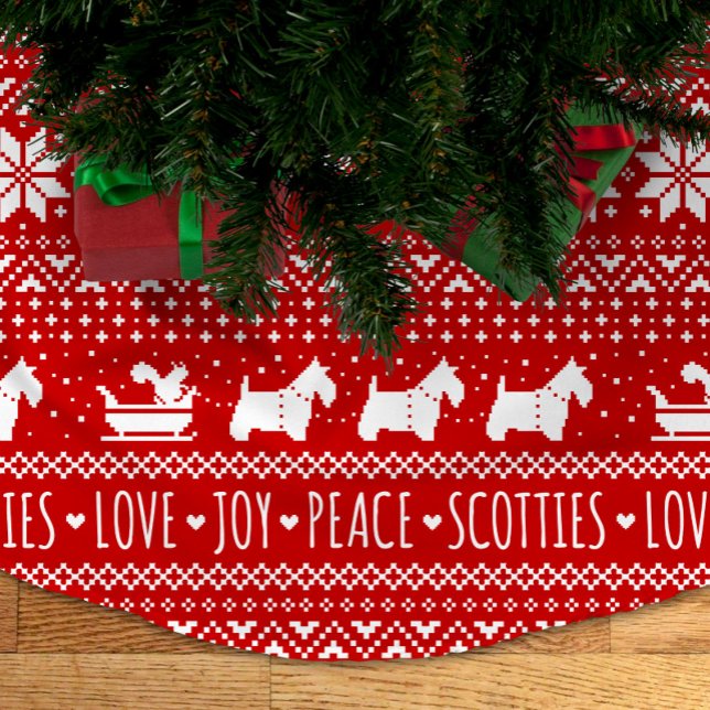 Festive Scottie Dogs Christmas | Scottish Terriers Brushed Polyester Tree Skirt (Creator Uploaded)