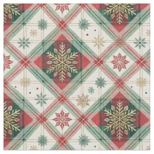 Festive Scottish Tartan Plaid Snowflake Pattern Fabric