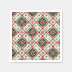 Festive Scottish Tartan Plaid Snowflake Pattern Napkin