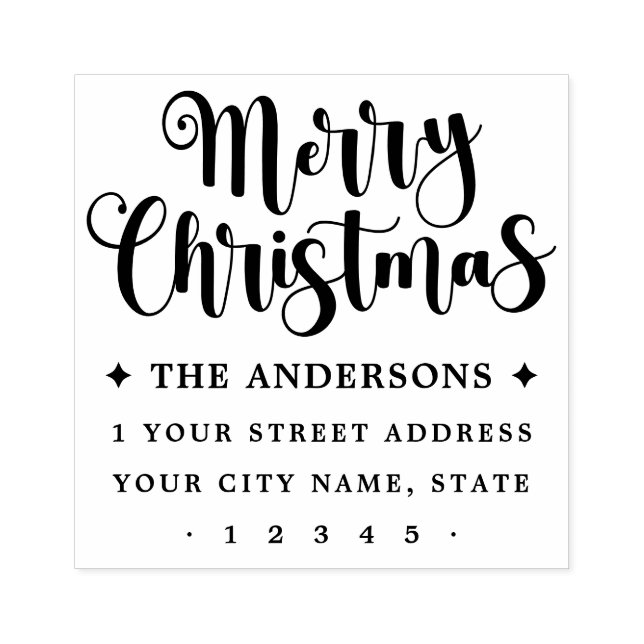 Festive script Merry Christmas return address Rubber Stamp (Imprint)