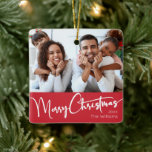 Festive Script | Red Merry Christmas Ceramic Ornament<br><div class="desc">Celebrate the season with this festive script | red Merry Christmas ceramic ornament featuring a touch of elegant charm. The chic design showcases a simple red-and-white colour palette, evoking the cosy spirit of winter. Its modern and unique appeal and rustic wording create a perfect balance between seasonal and contemporary. In...</div>