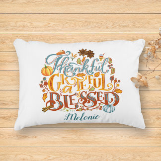 Festive Script Thankful Grateful Blessed Autumn  Decorative Cushion