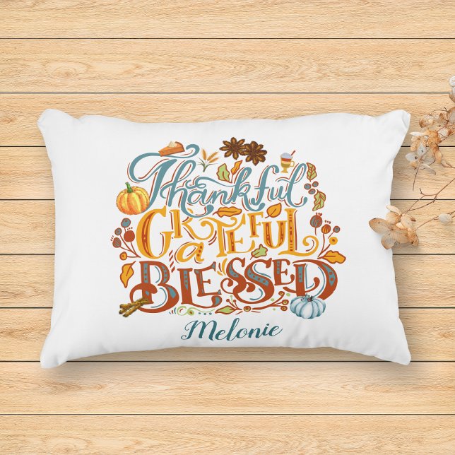 Festive Script Thankful Grateful Blessed Autumn  Decorative Cushion (Creator Uploaded)