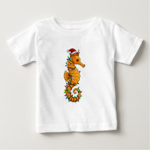 Festive Seahorse Wearing a Santa Hat for a Magical Baby T-Shirt