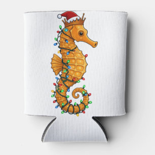 Festive Seahorse Wearing a Santa Hat for a Magical Can Cooler