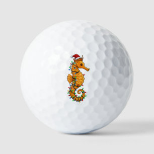 Festive Seahorse Wearing a Santa Hat for a Magical Golf Balls